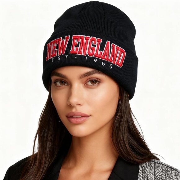 Women's Dark & Red Soft Knit Winter Hat For Cold Weather Beanie Toque Hat - Picture 6 of 6